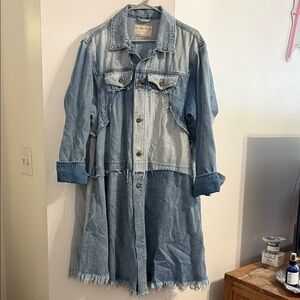 FREE PEOPLE PATCHWORK DENIM DUSTER COAT